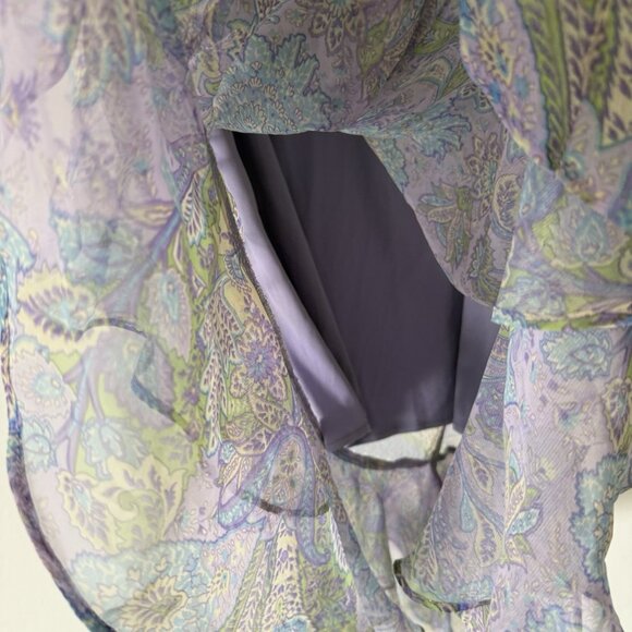 Y2K Ruffle Hem Maxi Skirt Purple Fuschia Pink Sz 14 Floral Paisley Peasant Boho - Picture 4 of 11